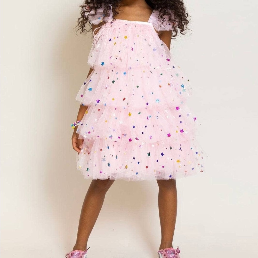 FEATHER RAINBOW STARS TULLE DRESS
